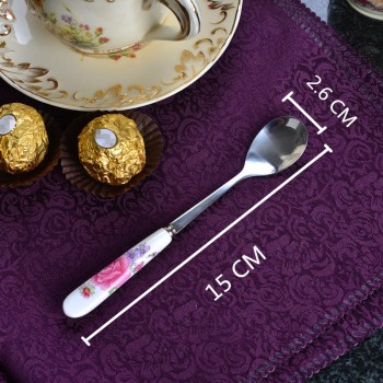 5Pcs/Set Stainless Steel Ceramic Handle Tea Spoon Creative Coffee Spoon Honey Dessert Ice Cream Spoon Small Teaspoon 15*2.6cm
