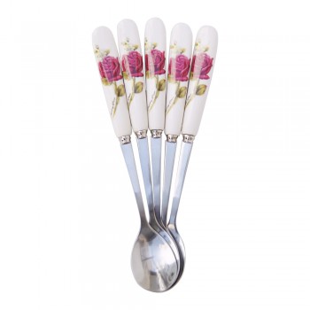 5Pcs/Set Stainless Steel Ceramic Handle Tea Spoon Creative Coffee Spoon Honey Dessert Ice Cream Spoon Small Teaspoon 15*2.6cm