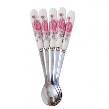 5Pcs/Set Stainless Steel Ceramic Handle Tea Spoon Creative Coffee Spoon Honey Dessert Ice Cream Spoon Small Teaspoon 15*2.6cm