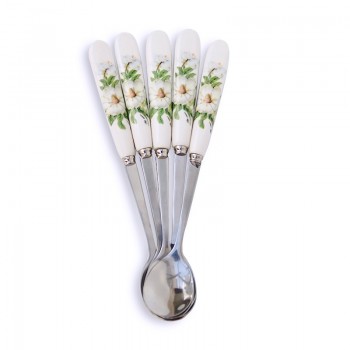 5Pcs/Set Stainless Steel Ceramic Handle Tea Spoon Creative Coffee Spoon Honey Dessert Ice Cream Spoon Small Teaspoon 15*2.6cm