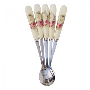 5Pcs/Set Stainless Steel Ceramic Handle Tea Spoon Creative Coffee Spoon Honey Dessert Ice Cream Spoon Small Teaspoon 15*2.6cm