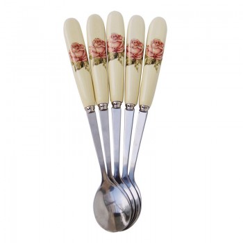 5Pcs/Set Stainless Steel Ceramic Handle Tea Spoon Creative Coffee Spoon Honey Dessert Ice Cream Spoon Small Teaspoon 15*2.6cm