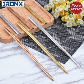 IRONX 1 Pair Korean Chopsticks Stainless Steel Titanium Plating Gold Rose Gold flat Chop Sticks  Sushi Hashi chopstick