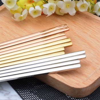 IRONX 1 Pair Korean Chopsticks Stainless Steel Titanium Plating Gold Rose Gold flat Chop Sticks  Sushi Hashi chopstick