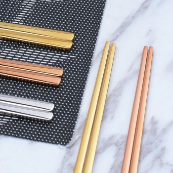 IRONX 1 Pair Korean Chopsticks Stainless Steel Titanium Plating Gold Rose Gold flat Chop Sticks  Sushi Hashi chopstick