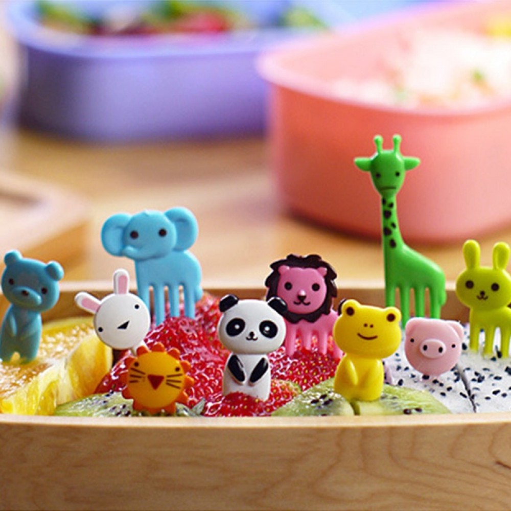 10pcs/pack Animal Farm Fruit Fork Mini Cartoon Children Snack Cake Dessert Pick Toothpick Bento Lunches Party Decoration