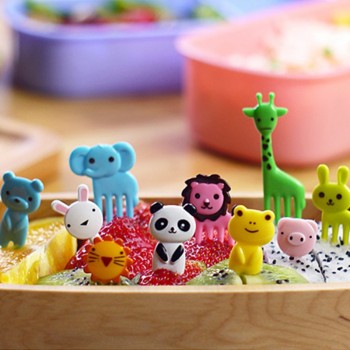 10pcs/pack Animal Farm Fruit Fork Mini Cartoon Children Snack Cake Dessert Pick Toothpick Bento Lunches Party Decoration