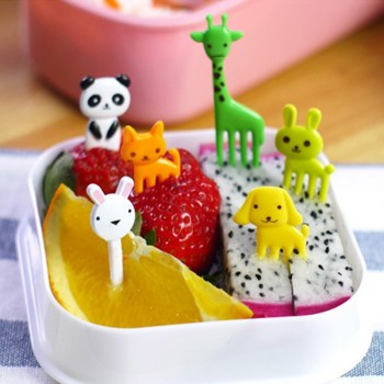 10pcs/pack Animal Farm Fruit Fork Mini Cartoon Children Snack Cake Dessert Pick Toothpick Bento Lunches Party Decoration