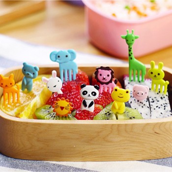 10pcs/pack Animal Farm Fruit Fork Mini Cartoon Children Snack Cake Dessert Pick Toothpick Bento Lunches Party Decoration