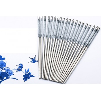 5 Pairs Durable Food Stick Chinese Traditional Flowers Pattern Stainless Steel Chopsticks Tableware Christmas Gifts 8.8inch