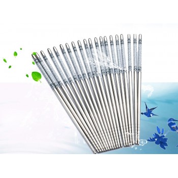 5 Pairs Durable Food Stick Chinese Traditional Flowers Pattern Stainless Steel Chopsticks Tableware Christmas Gifts 8.8inch