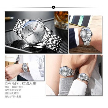 Watch Men Women Business Waterproof Clock Auto Date Silver Steel Mens Watches Fashion Casual Ladies Quartz Wristwatch NEW