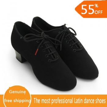 Genuine BD Men shoes Latin Dance Shoes Adult two point Soles Teacher Shoes Soft base Dance shoes male 417 Oxford Cloth Heel 4.5