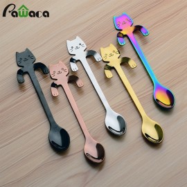 4pcs Stainless Steel Mini Cat Kitten Spoons for Coffee Tea Dessert Drink Mixing Milkshake Spoon Tableware Set Kitchen Supplies