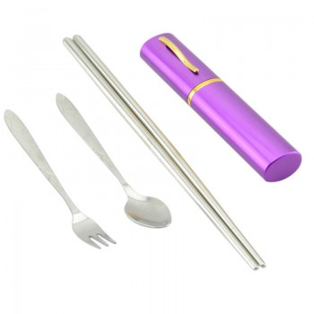 3Pcs Outdoor Tableware Sanitary Stainless Steel Chopsticks Fork Spoon For Camping Hiking Travel ultra-light Picnic Cutlery Set