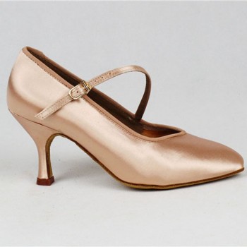 Women Standard Dance Shoes BD 138 ClASSIC Fresh Tan Satin High Low Heel  Ladies Ballroom Dance Shoes Soft Outsole Modern Dance
