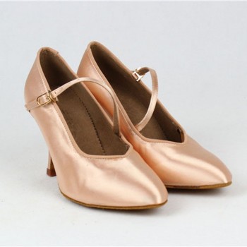 Women Standard Dance Shoes BD 138 ClASSIC Fresh Tan Satin High Low Heel  Ladies Ballroom Dance Shoes Soft Outsole Modern Dance