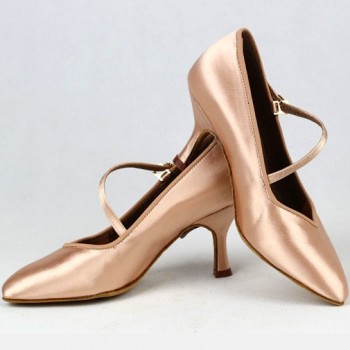 Women Standard Dance Shoes BD 138 ClASSIC Fresh Tan Satin High Low Heel  Ladies Ballroom Dance Shoes Soft Outsole Modern Dance