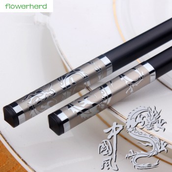 1Pair Luxury Household sushi Chopsticks Tableware dinnerware Alloy black chopsticks Chinese Style for gift(24.2cm)