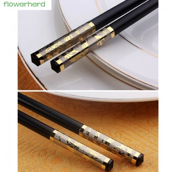 1Pair Luxury Household sushi Chopsticks Tableware dinnerware Alloy black chopsticks Chinese Style for gift(24.2cm)