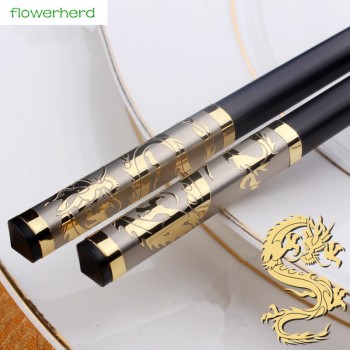 1Pair Luxury Household sushi Chopsticks Tableware dinnerware Alloy black chopsticks Chinese Style for gift(24.2cm)