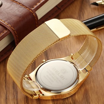 Belbi Couple Gift Watches Simple Round Design with Comfortable Steel Strap Lovers Clock Waterproof Quartz Battery Wristwatches