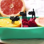 2018 New 6Pcs Mini Animal Fork Fruit Picks Cute Cartoon Cat Children Fork Bento Lunch Box Decor Accessories Black Color