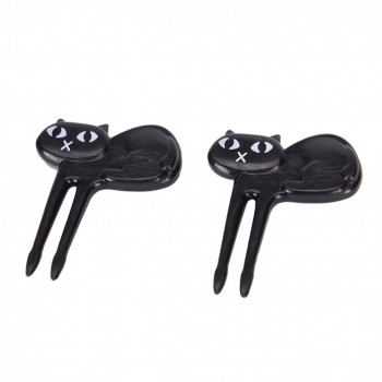 2018 New 6Pcs Mini Animal Fork Fruit Picks Cute Cartoon Cat Children Fork Bento Lunch Box Decor Accessories Black Color