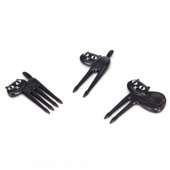 2018 New 6Pcs Mini Animal Fork Fruit Picks Cute Cartoon Cat Children Fork Bento Lunch Box Decor Accessories Black Color