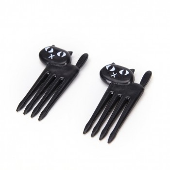 2018 New 6Pcs Mini Animal Fork Fruit Picks Cute Cartoon Cat Children Fork Bento Lunch Box Decor Accessories Black Color