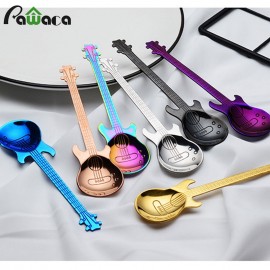 7pcs/ 4pcs Guitar Coffee Spoon Set Stainless Steel Dessert Ice Cream Spoon Tea Spoon Coffee Accessories Flatware Drinking Tools