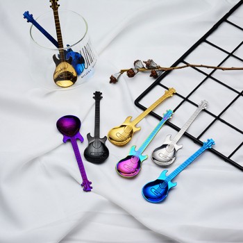 7pcs/ 4pcs Guitar Coffee Spoon Set Stainless Steel Dessert Ice Cream Spoon Tea Spoon Coffee Accessories Flatware Drinking Tools