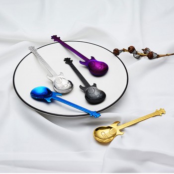 7pcs/ 4pcs Guitar Coffee Spoon Set Stainless Steel Dessert Ice Cream Spoon Tea Spoon Coffee Accessories Flatware Drinking Tools