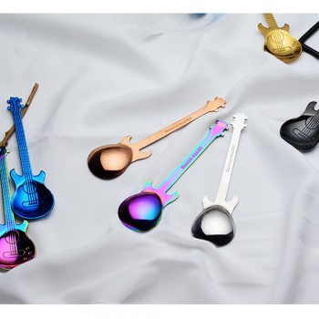 7pcs/ 4pcs Guitar Coffee Spoon Set Stainless Steel Dessert Ice Cream Spoon Tea Spoon Coffee Accessories Flatware Drinking Tools