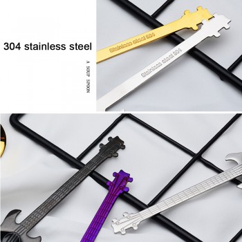 7pcs/ 4pcs Guitar Coffee Spoon Set Stainless Steel Dessert Ice Cream Spoon Tea Spoon Coffee Accessories Flatware Drinking Tools