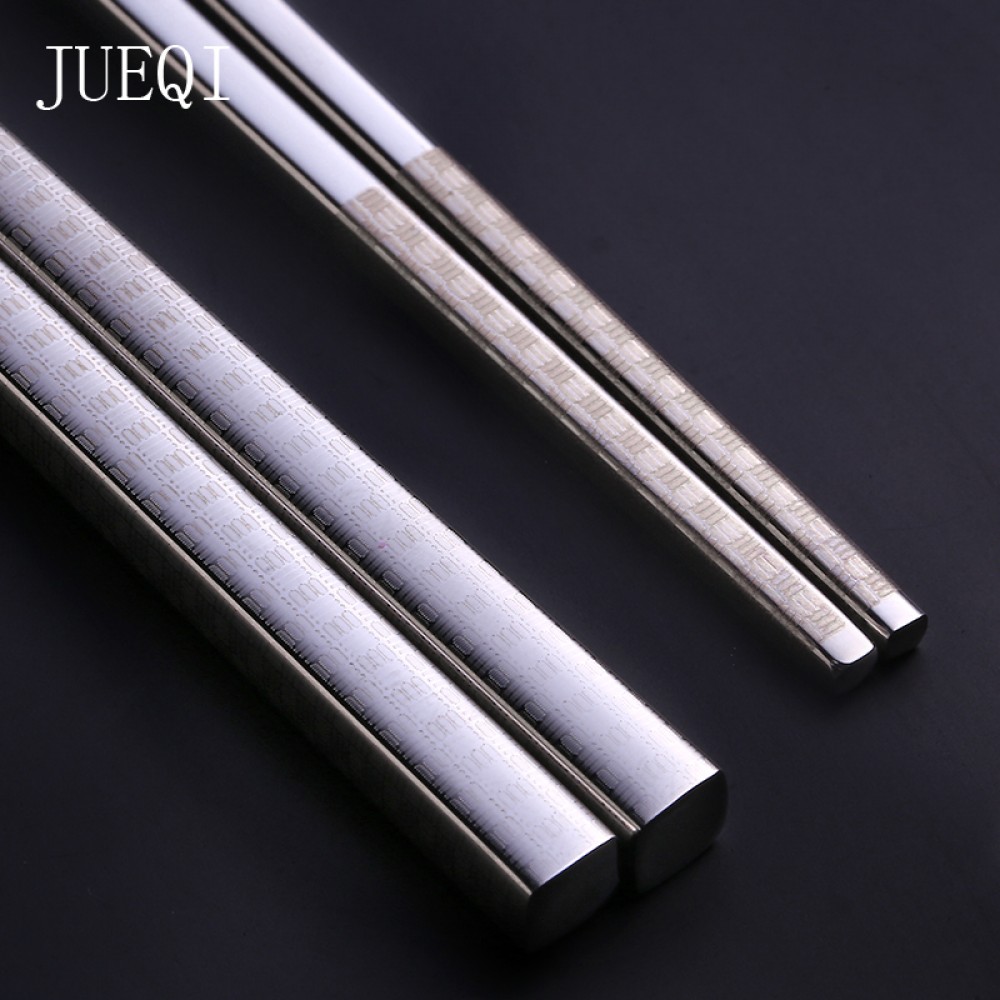 JueQi 304 Stainless Steel Chinese Chopsticks Wheat Straw Portable Travel Chopsticks Kids Reusable Food Sticks For Sushi 1 Pair