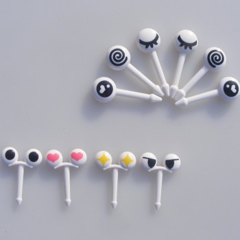 Lovely 10PCs/ Lot Cute Plastic Fruit Toothpick Lovely Eye Cartoon Forks Bento Decorative Tableware Food Picks Fish Fork Dessert