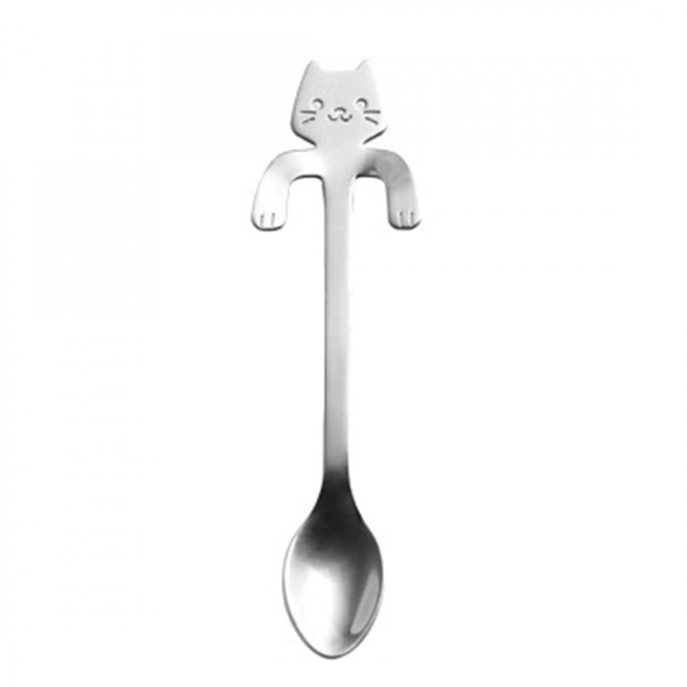 Hot Lovely Stainless Steel Cute Cartoon Cat Handle Coffee Cafe Tea Milk Dessert Spoon Coffee Spoon Drop Shipping - Silver