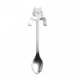 Hot Lovely Stainless Steel Cute Cartoon Cat Handle Coffee Cafe Tea Milk Dessert Spoon Coffee Spoon Drop Shipping - Silver