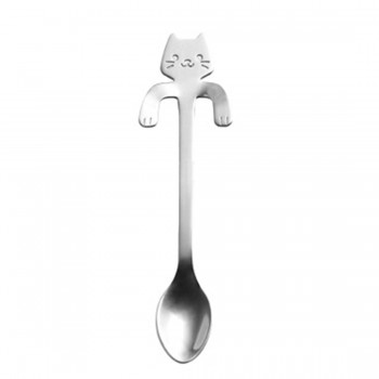 Hot Lovely Stainless Steel Cute Cartoon Cat Handle Coffee Cafe Tea Milk Dessert Spoon Coffee Spoon Drop Shipping - Silver