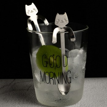Hot Lovely Stainless Steel Cute Cartoon Cat Handle Coffee Cafe Tea Milk Dessert Spoon Coffee Spoon Drop Shipping - Silver