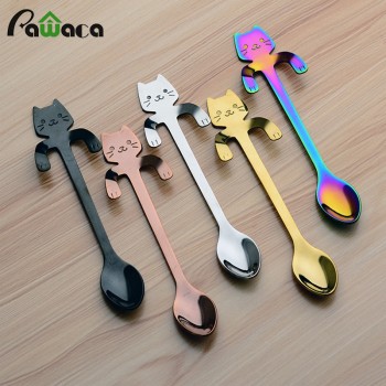 4pcs Stainless Steel Mini Cat Kitten Spoons for Coffee Tea Dessert Drink Mixing Milkshake Spoon Tableware Set Kitchen Supplies