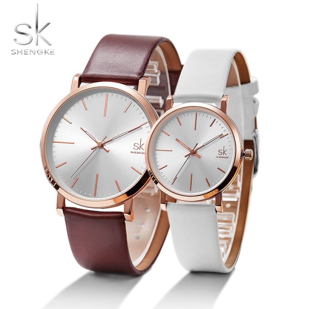 Shengke Women Dress Watches Luxury Lovers Couple Watches Men Date Waterproof Women Leather strap Quartz Wristwatch Montre Homme