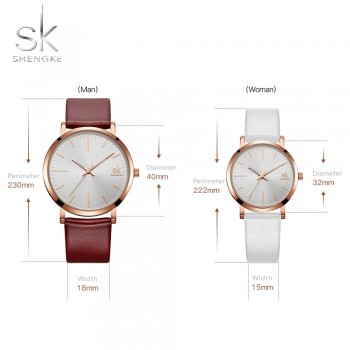 Shengke Women Dress Watches Luxury Lovers Couple Watches Men Date Waterproof Women Leather strap Quartz Wristwatch Montre Homme