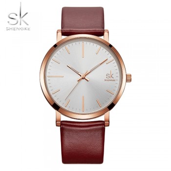 Shengke Women Dress Watches Luxury Lovers Couple Watches Men Date Waterproof Women Leather strap Quartz Wristwatch Montre Homme