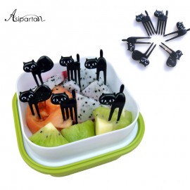 Asipartan 6pcs/set Black Cat Fruit Forks Snack Dessert Forks Food Picks Bento Accessories Kitchen Utensils