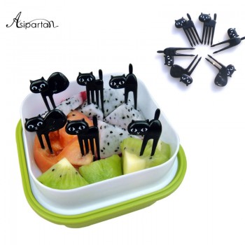 Asipartan 6pcs/set Black Cat Fruit Forks Snack Dessert Forks Food Picks Bento Accessories Kitchen Utensils