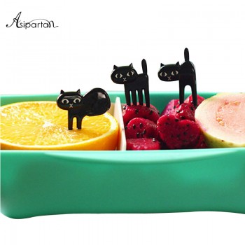 Asipartan 6pcs/set Black Cat Fruit Forks Snack Dessert Forks Food Picks Bento Accessories Kitchen Utensils