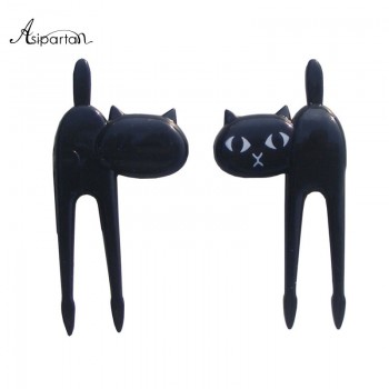 Asipartan 6pcs/set Black Cat Fruit Forks Snack Dessert Forks Food Picks Bento Accessories Kitchen Utensils