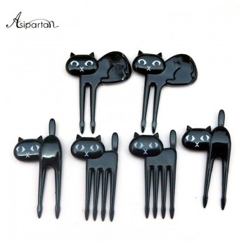 Asipartan 6pcs/set Black Cat Fruit Forks Snack Dessert Forks Food Picks Bento Accessories Kitchen Utensils